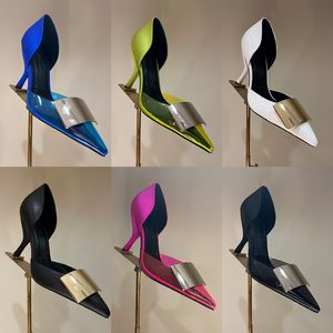 2024 Nuovo Designer Tacchi alti per le donne Scarpe a punta in lamiera di PVC di seta Décolleté Moda lusso Scarpe eleganti versatili EU35-41