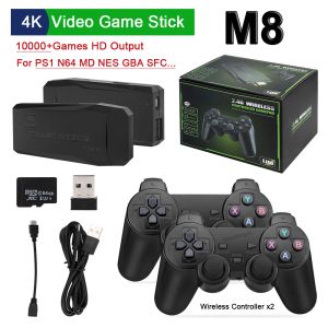 Konsoler M8 Video Game Console 64G Buildin 10000 Games Retro Handheld Game Console Wireless Controller Game Stick For PS1/GBA Kids Gift