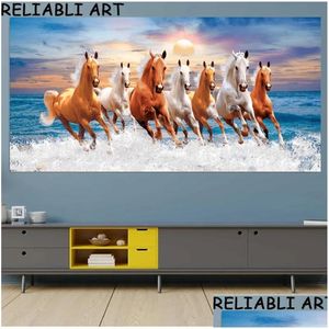 Obrazy Nordic Style Dekoracja ściany 7 Running White Horse Canvas Paint for Living Room Modern Księżyc Art Picture Strona główna Dr DH576