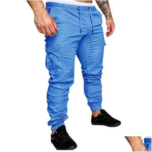 Herrenhose Herren Cargo Male Slim Fit Overalls Einfarbige Hose MTI-Pocket Casual Pantalon de Travail Pour Homme 2023 Drop Delive Dhvkr