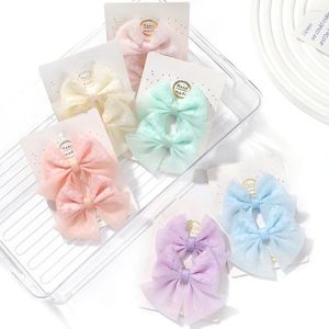 Acessórios de cabelo 2 pçs/set meninas elegante organza bowknot hairpin crianças sólido seguro clipes verão moda princesa presente do bebê