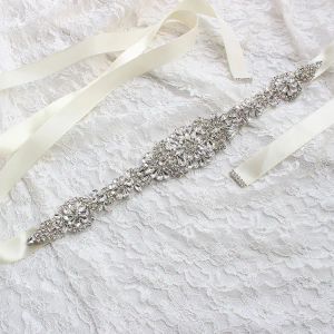 Faixas de noiva Vestidos de noiva Brides Cintos de cristal de shinestone do baile de baile de raiva branca de rubor branco Prata Real Imagem Real