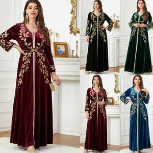 Ethnische Kleidung Winter Samt Muslim Kleid Frauen Abaya Stickerei Perlen Marokko Party Verdicken Abayas Kaftan Islam Türkei Arabische Lange Robe