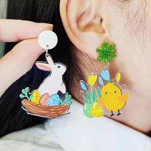Stud Earrings Easter Egg Flower Basket Letter Tie Carrot Bush Chicken Print Pendant Jewelry Gift