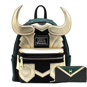 Loki Pu Leather Backpack Horn Travel Laptop Bag SchoolBags Adults Adults Handbag Wallet Birthday Gifts307d