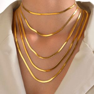 Snake Chain Necklace,14k Yellow Gold Herringbone Necklace Adjustable, Layered Stacking Jewelry