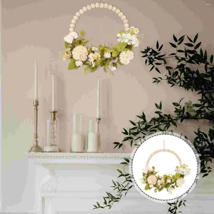 Decorative Flowers Spring Wreaths For Front Door Faux Wood Bead Garland Artificial Plants Hanging Floral