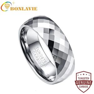 BONLAVIE Sell Mens 7.5mm Tungsten Carbide Ring Wedding Band Multi-Faceted High Polished Domed Comfort Fit Size 7-12 240220