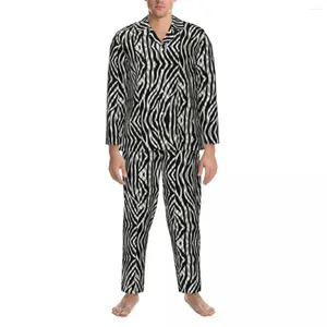 Mäns Sleepwear Tribal Zebra Stripe Pyjama Ställer in djurtryck söta män långärmad avslappnad fritid 2 stycken nattkläder plus storlek