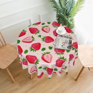 Table Cloth Strawberry Fruit Round Tablecloth Plant Leaves Pink Lovely Custom Cover For Decor Home Dining Elegant Outdoor