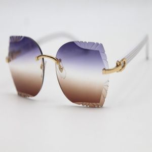 Nova lente esculpida popular óptica 8200762a óculos de sol sem aro unissex mistura de metal branco importação prancha óculos de sol de alta qualidade281h