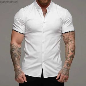 Camisas casuais masculinas Mens verão 2024 cor sólida negócio profissional vestido camisa floral punhos básicos mangas curtas preto e branco opcionall2402