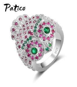 whole Atmosphere Exquisite Owl Shape Luxury Rings New Brand Bijoux Design Fashion Colorful Crystals CZ S90 Silver1150641