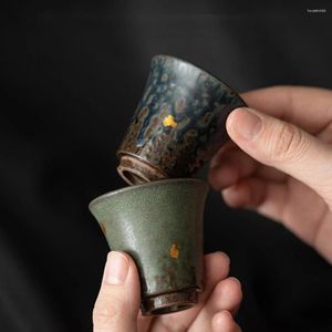 Tea Cups 2pc/set Retro Bronze Glaze Teacup Zen Sprinkle Gold Pair Jug Old Rock Mud Fragrance Smelling Cup Tableware Ornaments 50ml