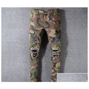 Men'S Jeans Camo Summer Fashion Mens Ripped Biker Casual Pants Hip Hop For Denim Long Drop Delivery Apparel Clothing Otpgl
