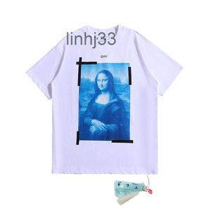 Homens camisetas Mens Xia Chao Marca Ow Off Mona Lisa Pintura A Óleo Flecha Manga Curta Homens e Mulheres Casual Grande Solto T-shirtxznbRYK8