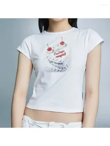 レディースTシャツハラジュクヴィンテージチェリーレターケーキベビーティープリント女性夏の半袖トップ2000年代レトロY2K美学トップ