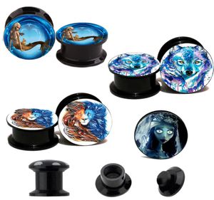 lion wolf mermaid logo Mixed Style 10 PCS Piercing jewelry Ear Plugs acrylic Ear Tunnels Body Jewelry Stretchers big Earring8518088