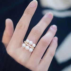 Cluster Rings MeiBaPJ 6-6.5mm Natural Round Freshwater Pearls Fashion Ring 925 Sterling Silver Fine Wedding Jewelry For Women