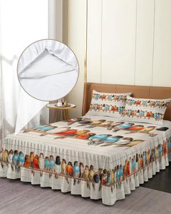 Bed Skirt Wood Grain Bird Elastic Fitted Bedspread With Pillowcases Protector Mattress Cover Bedding Set Sheet