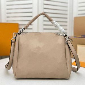 Babylone Carmel Hobo Bag Mahina 가죽 천공 디자이너 꼰 손잡이 넓은 핸드백 어깨 가방 이동식 매력 이름 L326Y