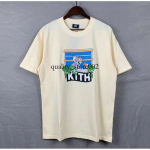 Camisetas masculinas da marca High Street Tide KITH Street View impressas de manga curta ROSE Omoroccan Tile para homens e mulheres Camisetas de algodão 971