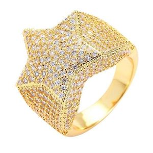 Anelli a grappolo Anelli a forma di stella hip-hop da uomo 18 carati placcato oro reale Bling zircone cubico Anello con diamanti per dito Gioielli Gift248A Consegna a goccia Jewe Dhut7