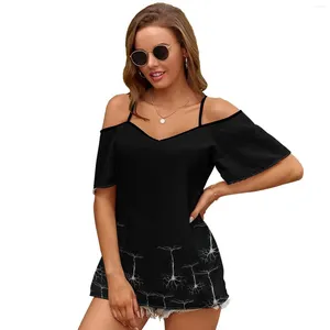 Women's T Shirts Pyramidal Cells On Black Slit Sleeve Cold Shoulder Print Women Shirt Casual Summer Tee Tshirt Loose Top Science
