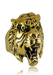 Super Quality Punk Rock Mens Biker Rings Vintage Gothic Skeleton Silver Jewelry 18K Gold Plated Tiger Skull Ring Men US Size KKA194085401