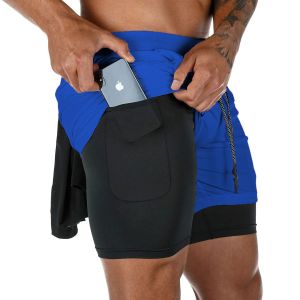 Мужские двухслойные шорты для фитнеса, сетчатая подкладка на шнурке, эластичная талия, дышащие, быстросохнущие, для пляжа, бассейна, летние мужские