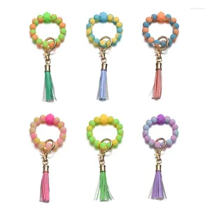 Keychains Silicone Beads Keychain Keyring For Women Wristlet Bracelet Tassels Pendant Jewelry Accessories Glows In The Dark