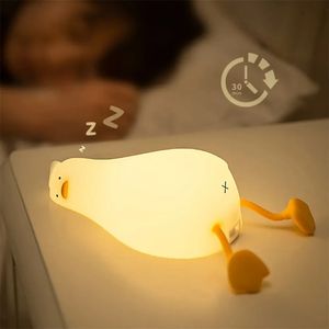 Bonito pato design led night light silicone dos desenhos animados lâmpada recarregável patting crianças nightlight criança quarto decoração presentes 240220