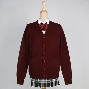 Damen-Strickjacke, Pullover, Mädchen, High-School-Uniform, Anime, japanische Cosplay-Strickjacken, V-Ausschnitt, lange Ärmel, Knopfleiste, Stricktaschen