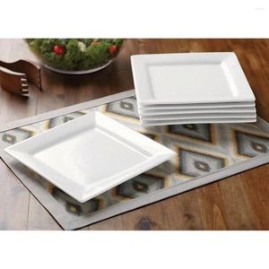 Plates Square Porcelain Salad White Set Of 6