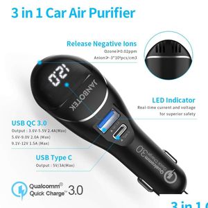 Laddare Partihandel LED Display Dual Port USB Smart Car Charger With Anion Air Purification Funktion 5V 3.1A Drop Leverans Electronics DHWQC