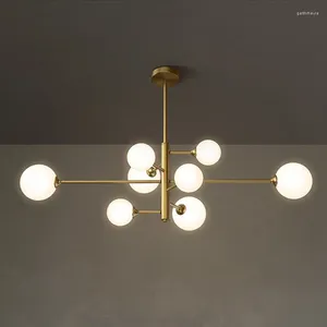 Chandeliers Nordic Modern Designer Creative Magic Bean Glass Ball LED Chandelier Bedroom Dining Room Lighting Gold Black Minimalist Pendant