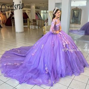 라일락 볼 가운 Quinceanera 드레스 얇은 명주 그물 레이스 비즈 아플리케 스위트 16 드레스 vestido de 15 anos 2024 파티 드레스