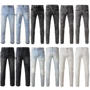 AMI Designer Denim Jeans Herren Ropahombre Hose bedruckte Jeans Hose für Herren amerikanische Flagge Designer Skinny Fit Fat Biker Polo Herren Größe 42 Café 98 Baumwolle 2 Spandex 27 Größe