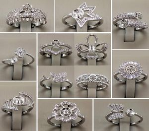 Ustawienia całej perłowej Pierścień Cyrkon Solidny 925 Srebrny Pierścień Ustawienia 16 stylów Pierścień dla kobiet Pierścienie Montaż Regulowane
