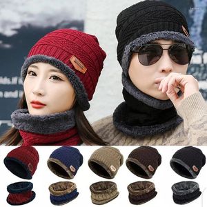 Berets Winter Knitted Cap Men And Women Outdoor Warm Thickening Plus Velvet Loose Hat With Scarf Brand Ski Mask Set