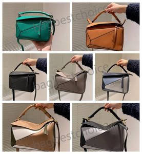 Designväska äkta läder handväska axel hink kvinnas väskor pussel koppling totes crossbody geometry fyrkantig kontrast färg lapptäcke