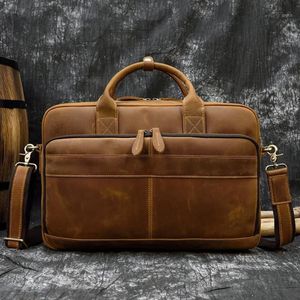 Luufan maleta de couro genuíno dos homens cowskin saco de negócios 15 6 computador saco de couro cavalo louco sacos masculinos macio grosso 1286v