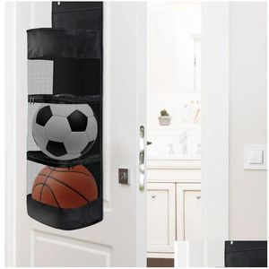 Storage Boxes Bins Over Door Hanging Organizer Mesh Basket Back Of For Tennis Soccer Football Socks Dolls Drop Delivery Home Garde Dhbey