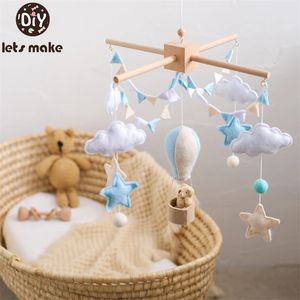 Baby Wooden Bed Bell 0-12 Months Baby Musical Hanging Toys Air Balloon Pendant Crib Mobile Toys Holder Bracket Infant Gifts 240220
