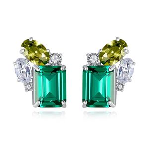 Emerald Gemstone Stud Earrings S925 Silver Shiny Zircon örhängen Europeiska temperament Nischdesignsmycken2867