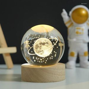 Luci notturne Sfera di cristallo Luce Scienza Spazio Astronomia Universo Pianeta Bel regalo Alimentazione USB Lampada da comodino 3D bianca calda