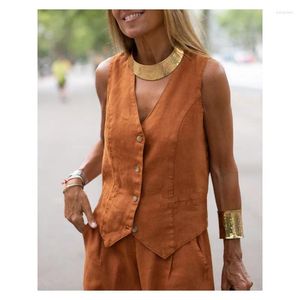 Women's Vests Solid Color Cotton Linen Waistcoat Women With Outside Wearing Commuting To Work Suit 333