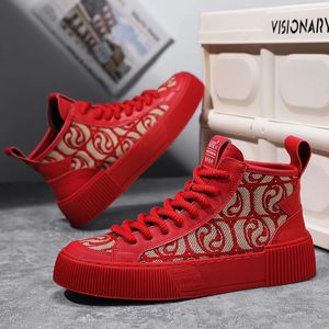 Oryginalne buty deskorolki o wysokiej topie 2024 Trend Red Sneakers Men Lightweight Platform