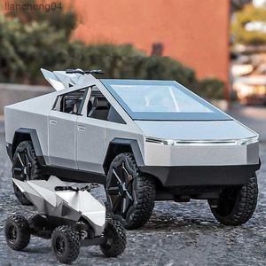 Diecast Model Cars 1/24 Teslas Cybertruck Pickup Alloy Car Model Diecasts Metal Toy Off-road Vehicles Truck Model Simulation Sound Light Kids Gifts