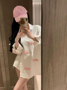 Early Spring New Minimalist Pink Miu Letter Towel Embroidered Loose and Slimming Casual Versatile Shirt for Womens Ins